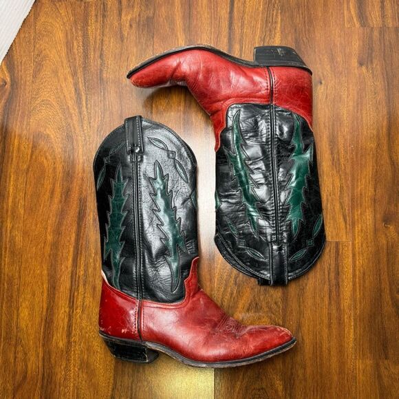 Vintage Code West Cowboy Boots Black and Red Women’s Size 6.5 Western Boho - Picture 1 of 12